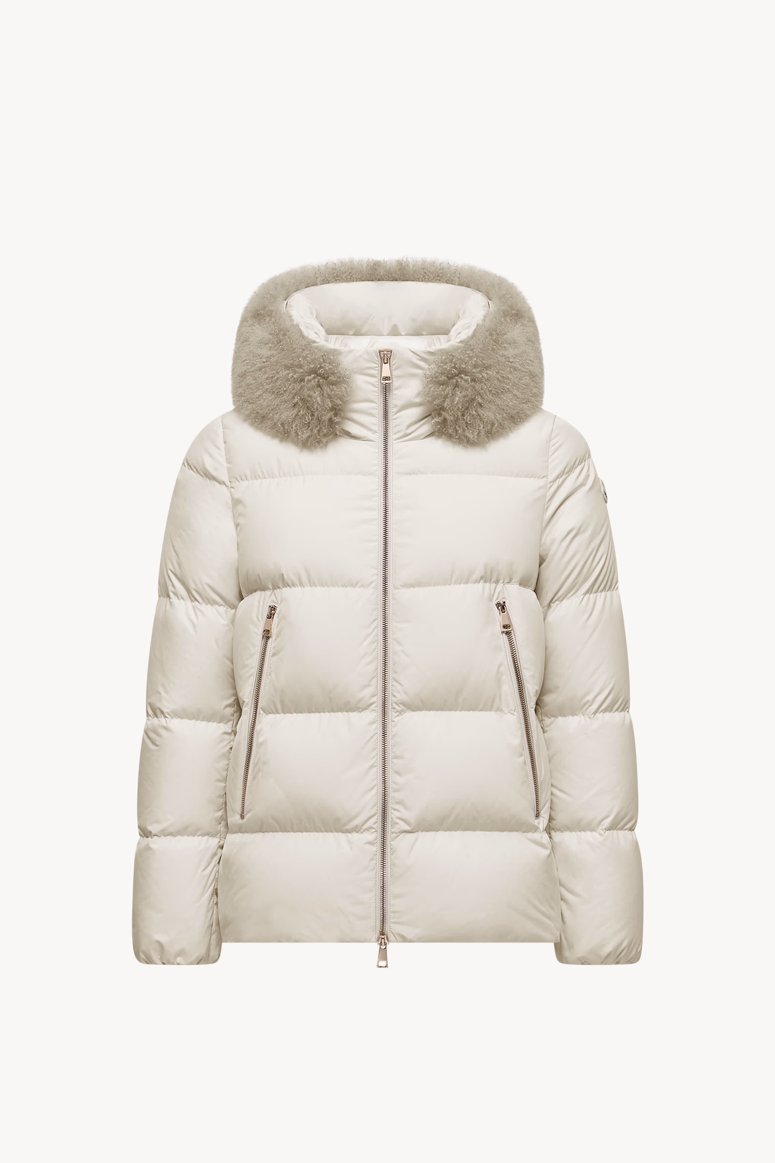 Laichefur Hooded Shearling-Trimmed Short Down Jacket Women White Moncler 2